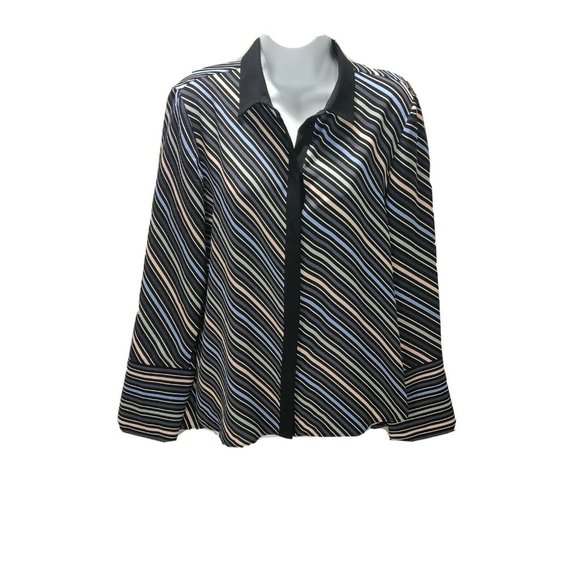 Anne Klein Womens Blouse L Milano Striped - Picture 2 of 11